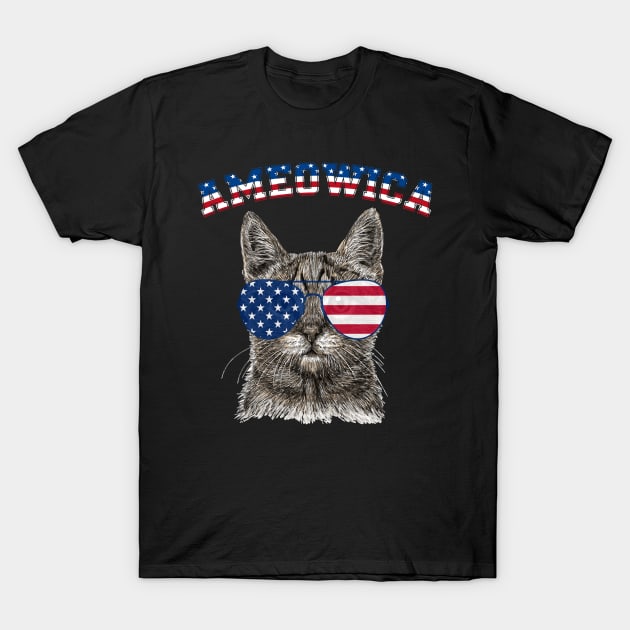 Ameowica Meow Cat American Flag 4th of July Patriotic T-Shirt by Kaileymahoney